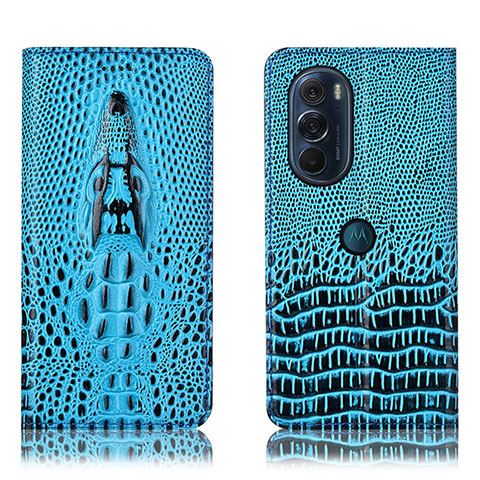 Coque Portefeuille Livre Cuir Etui Clapet H03P pour Motorola Moto Edge 30 Pro 5G Bleu Ciel