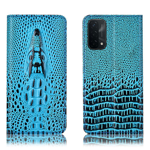 Coque Portefeuille Livre Cuir Etui Clapet H03P pour Oppo A74 5G Bleu Ciel