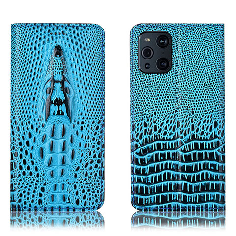 Coque Portefeuille Livre Cuir Etui Clapet H03P pour Oppo Find X3 5G Bleu Ciel