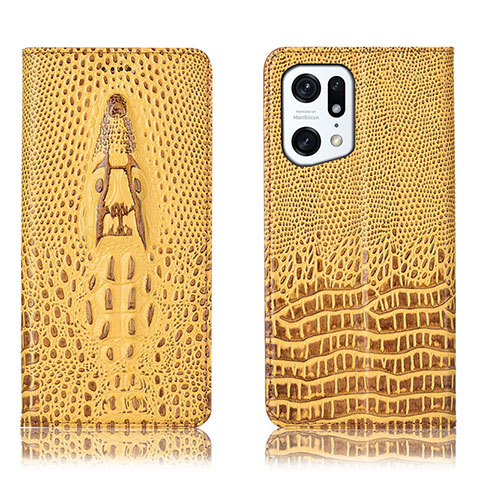 Coque Portefeuille Livre Cuir Etui Clapet H03P pour Oppo Find X5 5G Jaune