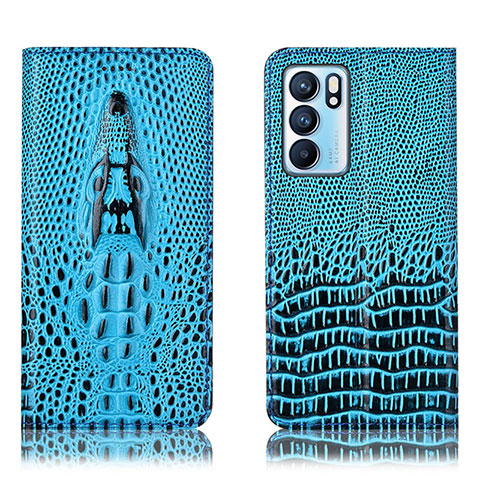 Coque Portefeuille Livre Cuir Etui Clapet H03P pour Oppo Reno6 5G Bleu Ciel