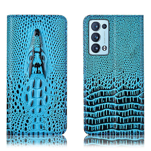 Coque Portefeuille Livre Cuir Etui Clapet H03P pour Oppo Reno6 Pro 5G Bleu Ciel