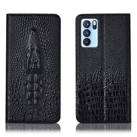 Coque Portefeuille Livre Cuir Etui Clapet H03P pour Oppo Reno6 Pro 5G India Noir