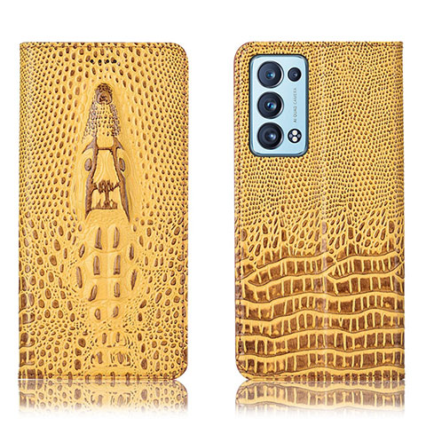 Coque Portefeuille Livre Cuir Etui Clapet H03P pour Oppo Reno6 Pro+ Plus 5G Jaune