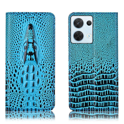 Coque Portefeuille Livre Cuir Etui Clapet H03P pour Oppo Reno9 Pro 5G Bleu Ciel