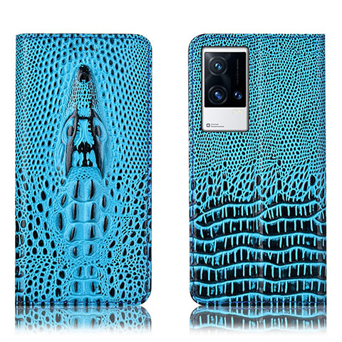 Coque Portefeuille Livre Cuir Etui Clapet H03P pour Vivo iQOO 8 Pro 5G Bleu Ciel