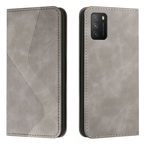 Coque Portefeuille Livre Cuir Etui Clapet H03X pour Xiaomi Poco M3 Gris