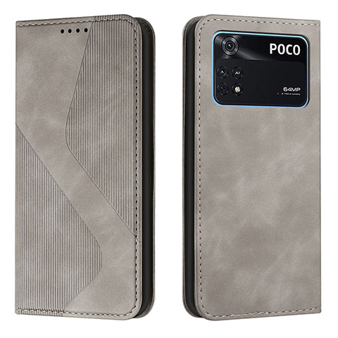 Coque Portefeuille Livre Cuir Etui Clapet H03X pour Xiaomi Poco M4 Pro 4G Gris