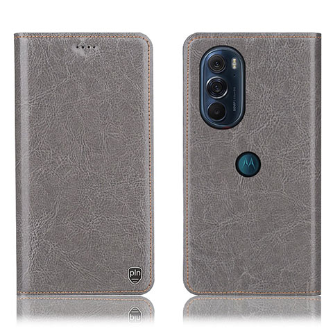 Coque Portefeuille Livre Cuir Etui Clapet H04P pour Motorola Moto Edge 30 Pro 5G Gris