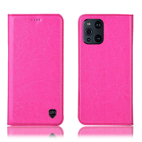 Coque Portefeuille Livre Cuir Etui Clapet H04P pour Oppo Find X3 5G Rose Rouge