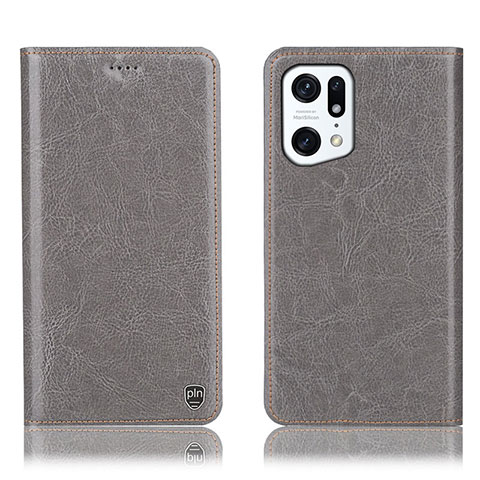 Coque Portefeuille Livre Cuir Etui Clapet H04P pour Oppo Find X5 5G Gris