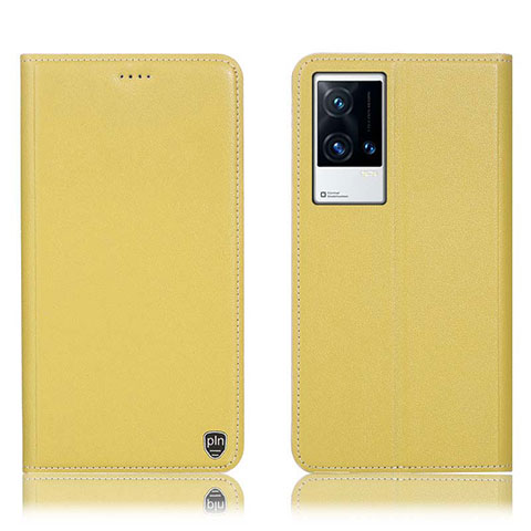 Coque Portefeuille Livre Cuir Etui Clapet H04P pour Vivo iQOO 8 5G Jaune