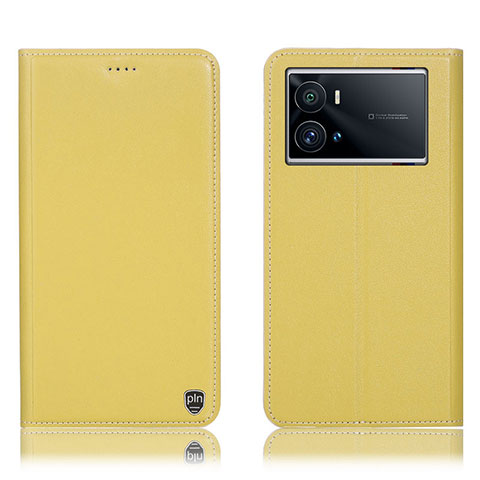 Coque Portefeuille Livre Cuir Etui Clapet H04P pour Vivo iQOO 9 5G Jaune