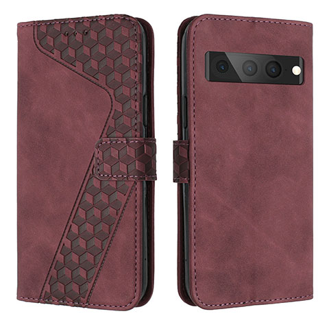 Coque Portefeuille Livre Cuir Etui Clapet H04X pour Google Pixel 7 Pro 5G Rouge