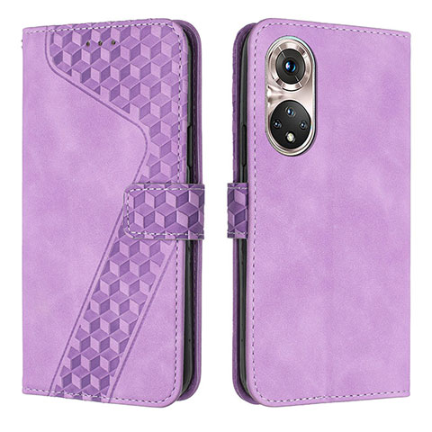 Coque Portefeuille Livre Cuir Etui Clapet H04X pour Huawei P50 Pro Violet