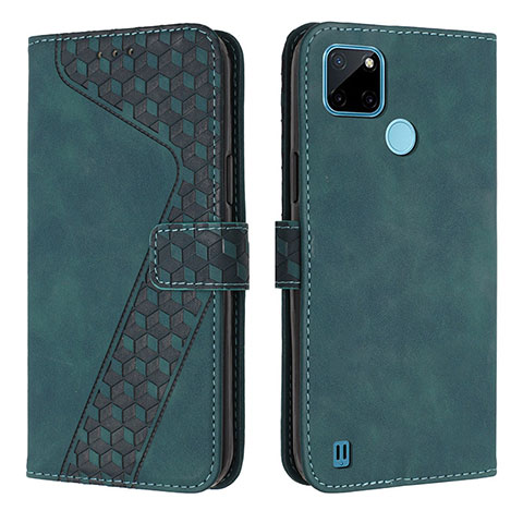 Coque Portefeuille Livre Cuir Etui Clapet H04X pour Realme C25Y India Vert