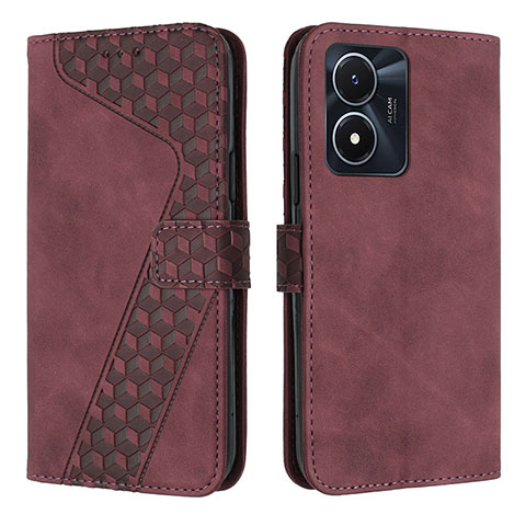 Coque Portefeuille Livre Cuir Etui Clapet H04X pour Vivo Y02S Vin Rouge