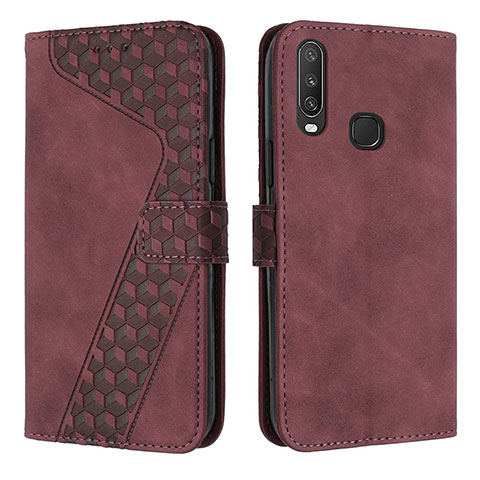 Coque Portefeuille Livre Cuir Etui Clapet H04X pour Vivo Y11 Vin Rouge