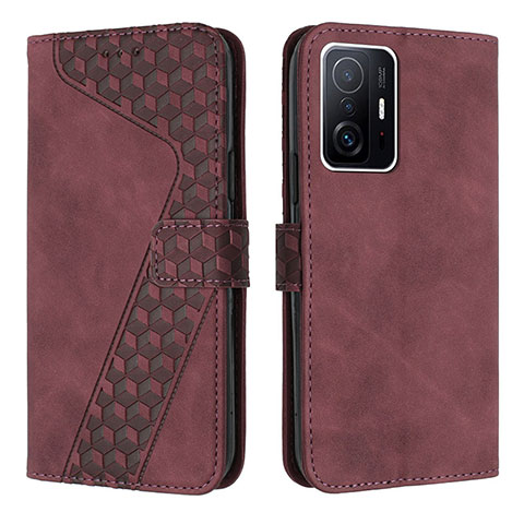 Coque Portefeuille Livre Cuir Etui Clapet H04X pour Xiaomi Mi 11T Pro 5G Vin Rouge