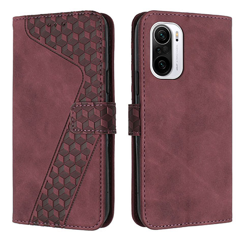 Coque Portefeuille Livre Cuir Etui Clapet H04X pour Xiaomi Redmi K40 5G Vin Rouge