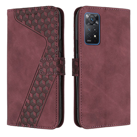 Coque Portefeuille Livre Cuir Etui Clapet H04X pour Xiaomi Redmi Note 11 Pro 4G Vin Rouge