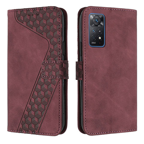 Coque Portefeuille Livre Cuir Etui Clapet H04X pour Xiaomi Redmi Note 11 Pro 5G Vin Rouge