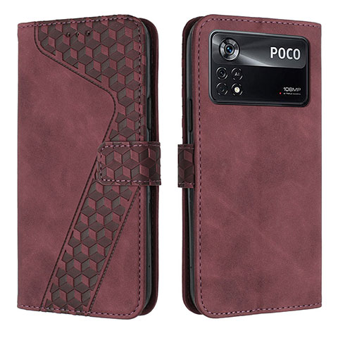 Coque Portefeuille Livre Cuir Etui Clapet H04X pour Xiaomi Redmi Note 11E Pro 5G Vin Rouge