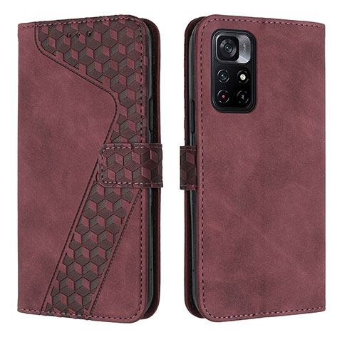 Coque Portefeuille Livre Cuir Etui Clapet H04X pour Xiaomi Redmi Note 11T 5G Vin Rouge