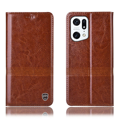 Coque Portefeuille Livre Cuir Etui Clapet H05P pour Oppo Find X5 5G Brun Clair