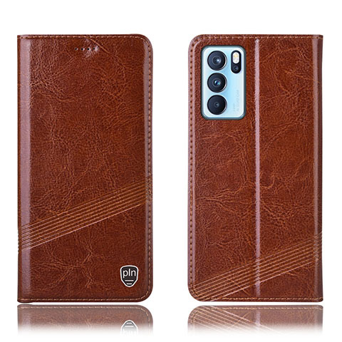 Coque Portefeuille Livre Cuir Etui Clapet H05P pour Oppo Reno6 Pro 5G India Brun Clair