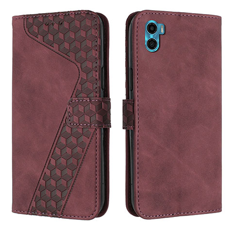 Coque Portefeuille Livre Cuir Etui Clapet H05X pour Motorola Moto E32 India Rouge