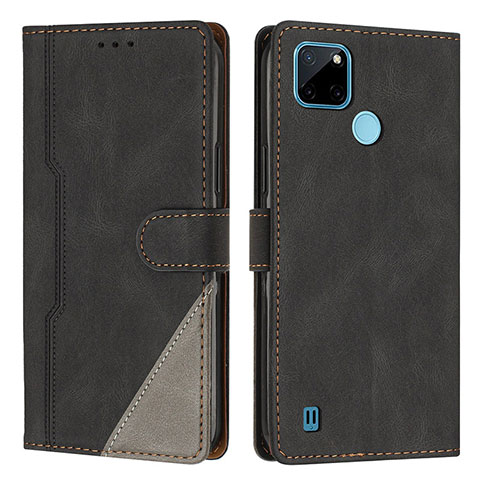 Coque Portefeuille Livre Cuir Etui Clapet H05X pour Realme C25Y India Noir