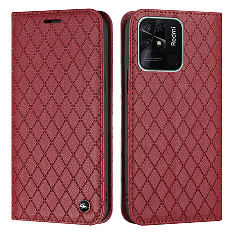 Coque Portefeuille Livre Cuir Etui Clapet H05X pour Xiaomi Redmi 10 India Rouge