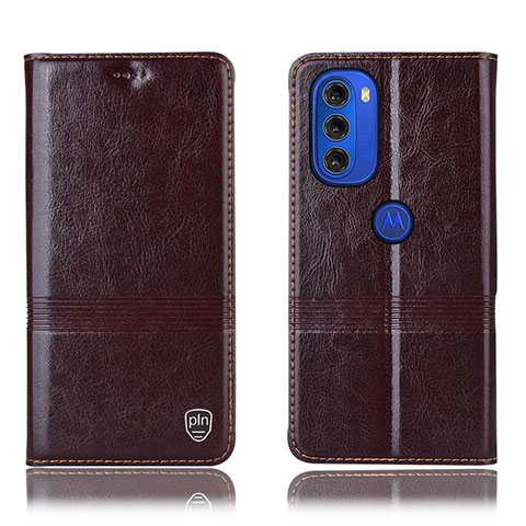 Coque Portefeuille Livre Cuir Etui Clapet H06P pour Motorola Moto G51 5G Marron