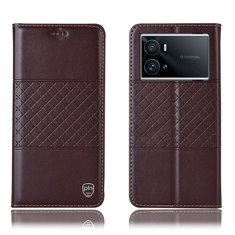 Coque Portefeuille Livre Cuir Etui Clapet H06P pour Vivo iQOO 9 5G Marron