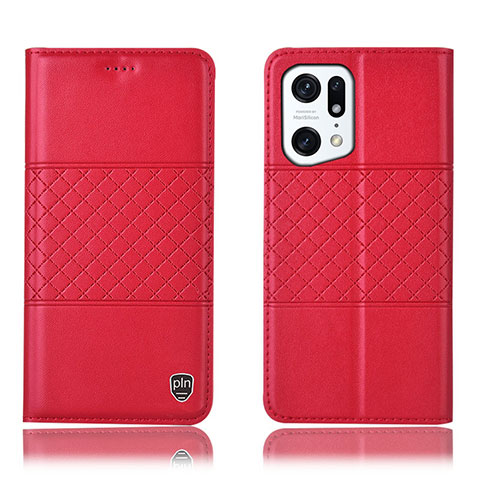 Coque Portefeuille Livre Cuir Etui Clapet H07P pour Oppo Find X5 5G Rouge