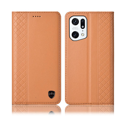 Coque Portefeuille Livre Cuir Etui Clapet H07P pour Oppo Find X5 Pro 5G Orange