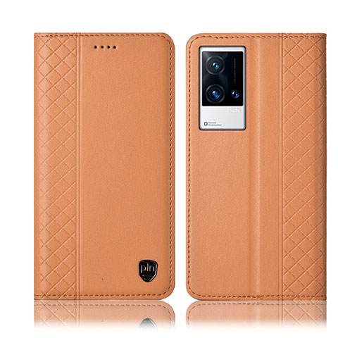 Coque Portefeuille Livre Cuir Etui Clapet H07P pour Vivo iQOO 8 5G Orange