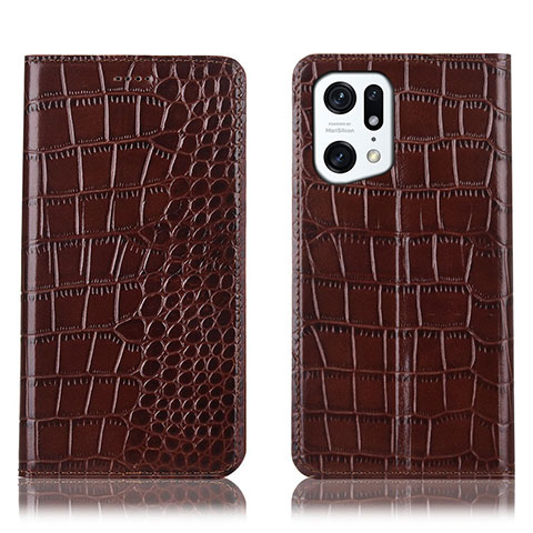 Coque Portefeuille Livre Cuir Etui Clapet H08P pour Oppo Find X5 5G Marron