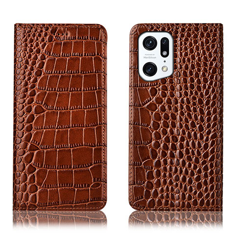 Coque Portefeuille Livre Cuir Etui Clapet H08P pour Oppo Find X5 Pro 5G Brun Clair