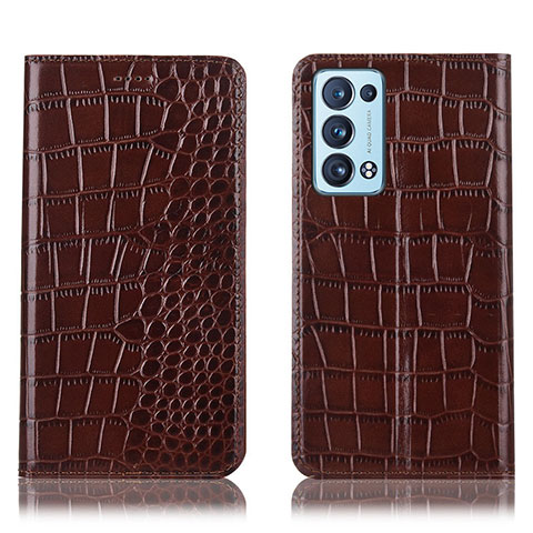 Coque Portefeuille Livre Cuir Etui Clapet H08P pour Oppo Reno6 Pro+ Plus 5G Marron