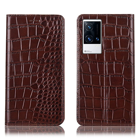 Coque Portefeuille Livre Cuir Etui Clapet H08P pour Vivo iQOO 8 5G Marron