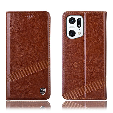 Coque Portefeuille Livre Cuir Etui Clapet H09P pour Oppo Find X5 5G Brun Clair