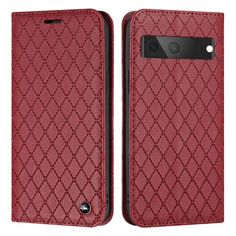 Coque Portefeuille Livre Cuir Etui Clapet H09X pour Google Pixel 7 5G Rouge