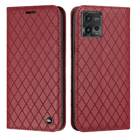 Coque Portefeuille Livre Cuir Etui Clapet H09X pour Motorola Moto G72 Rouge