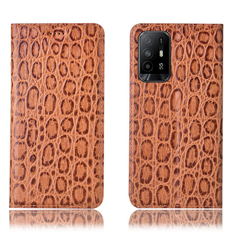 Coque Portefeuille Livre Cuir Etui Clapet H16P pour Oppo A95 5G Brun Clair