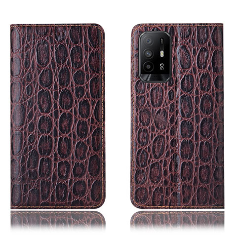 Coque Portefeuille Livre Cuir Etui Clapet H16P pour Oppo F19 Pro+ Plus 5G Marron