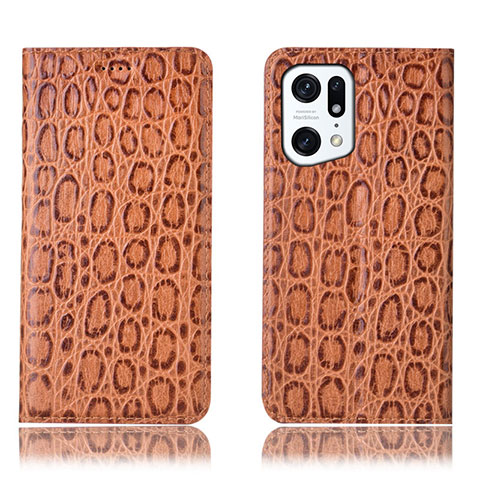 Coque Portefeuille Livre Cuir Etui Clapet H16P pour Oppo Find X5 5G Brun Clair