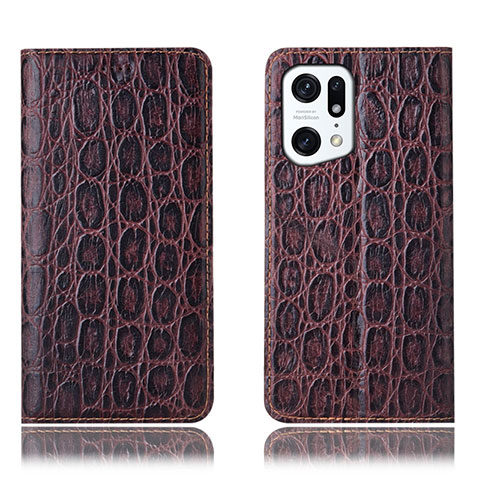 Coque Portefeuille Livre Cuir Etui Clapet H16P pour Oppo Find X5 5G Marron