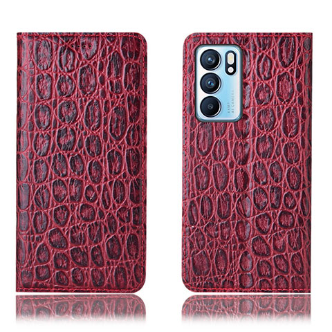 Coque Portefeuille Livre Cuir Etui Clapet H16P pour Oppo Reno6 5G Rouge